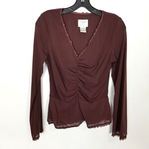 Vision Apparel Women Babydoll Top Blouse Sz M Brown Long Sleeve Y2K Whimsigoth